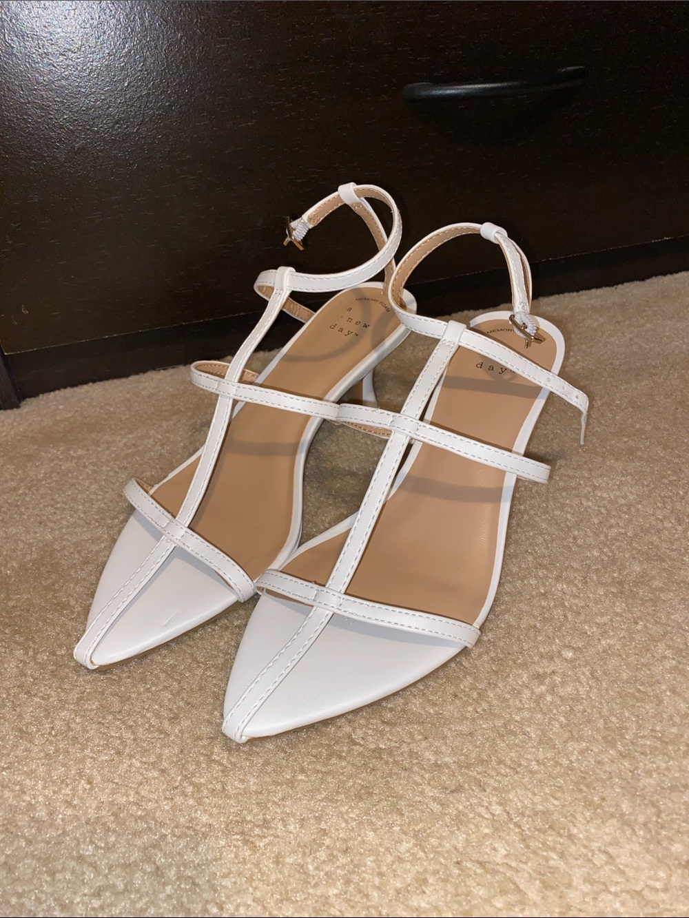 White strap kitten heels